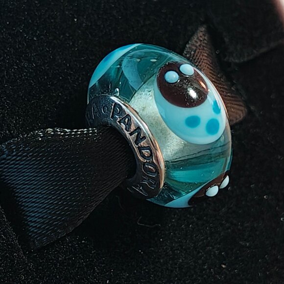 Authentic Retired Pandora Murano Glass Blue Ladybugs Bead - 790654 - Picture 3 of 5